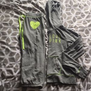 Pink Capri sweatpants and hoodie set